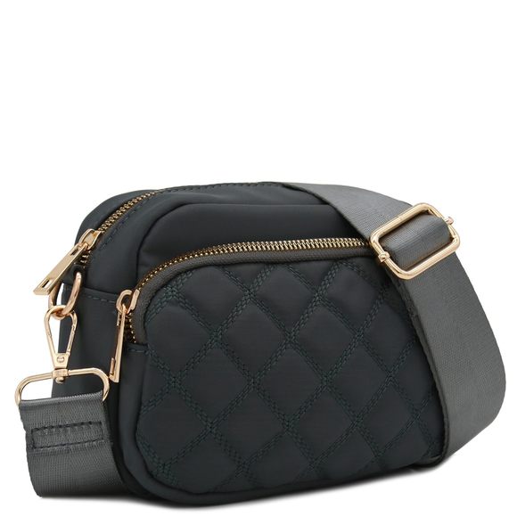 Quilted Nylon Crossbody Bag With Wide Strap Dark Grey :[ - Picture 1 of 7
